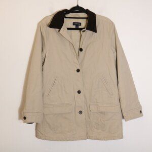 Lands End Womens Chore Coat Medium 10 12 Khaki Corduroy Barn Work Cotton Neutral
